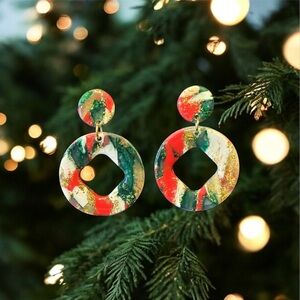 Perfectly imperfect by Heather. Colorful Abstract Hoop Christmas Earrings